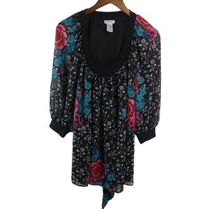 Bisou Bisou XL Maternity Black Floral Tie Back Top